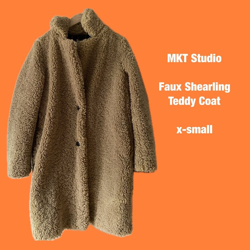 MKT Studio Womens Sherpa Madime Teddy Jacket Coat Beige Brown Double Breast 38/S